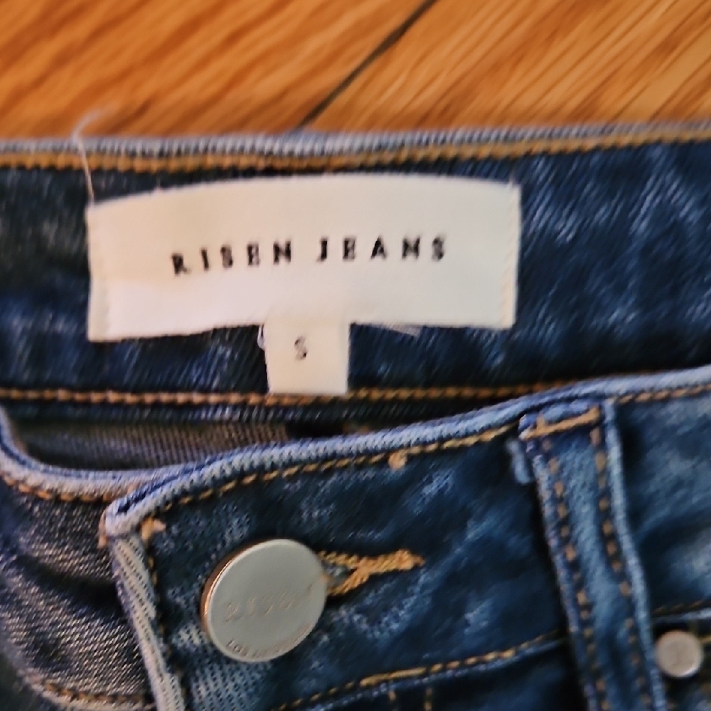 Risen Jeans Women's Dark Blue Distressed Denim Shorts - Picture 2 of 6